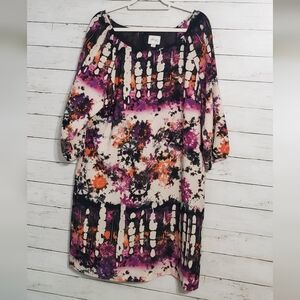 Beige by eci Multicolor Abstract Mini Dress 16 3/4 Sleeves Elastic Cuff Lined